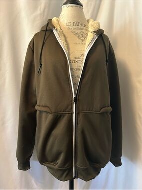 Men’s  Olive Green Sherpa-Lined Zip Hoodie Jacket
